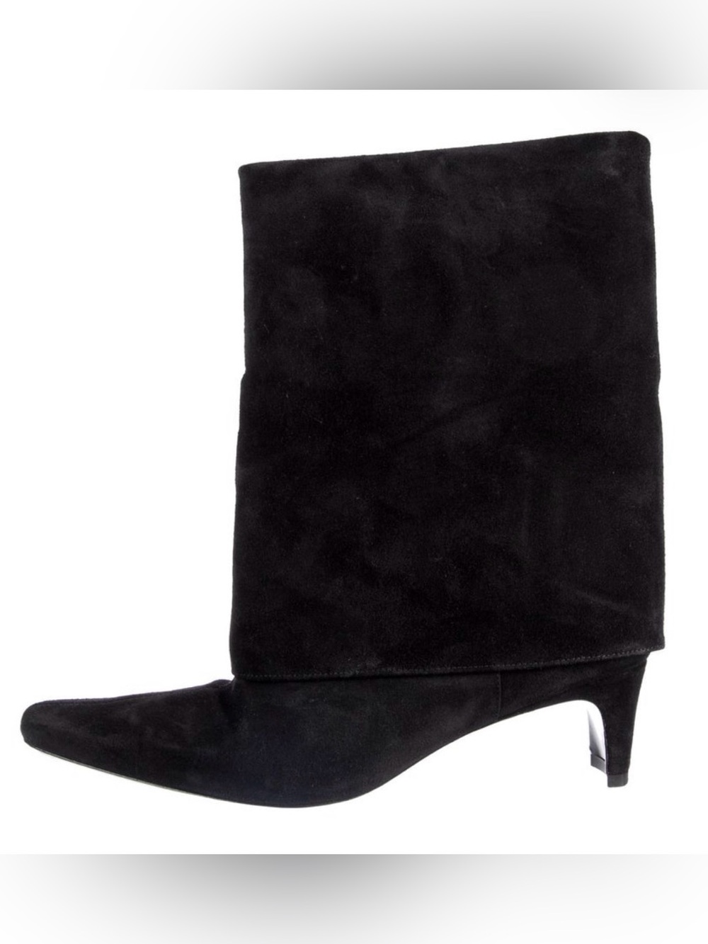 STAUD Black Suede Mid-Knee Kitten Heel Boot